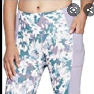 Joy Lab Womens Leggings Purple S Workout Floral Mesh Capri Pants